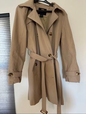 Beige Trench Coat with Belted Waist
